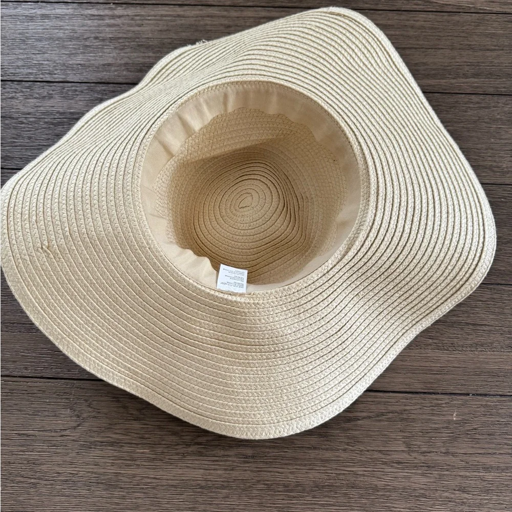 Beige Wide Brim Hat with Black Lettering